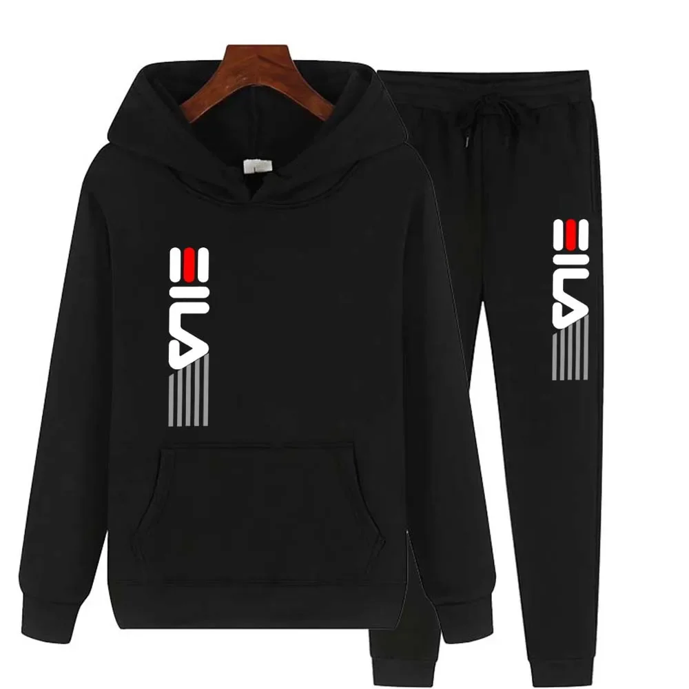 Men Women Autumn Hooede Sports Suit Fleece Hoodies+Sweatpants Fitness Training Kit Pullover Male Sportswear Jogging Running Sets