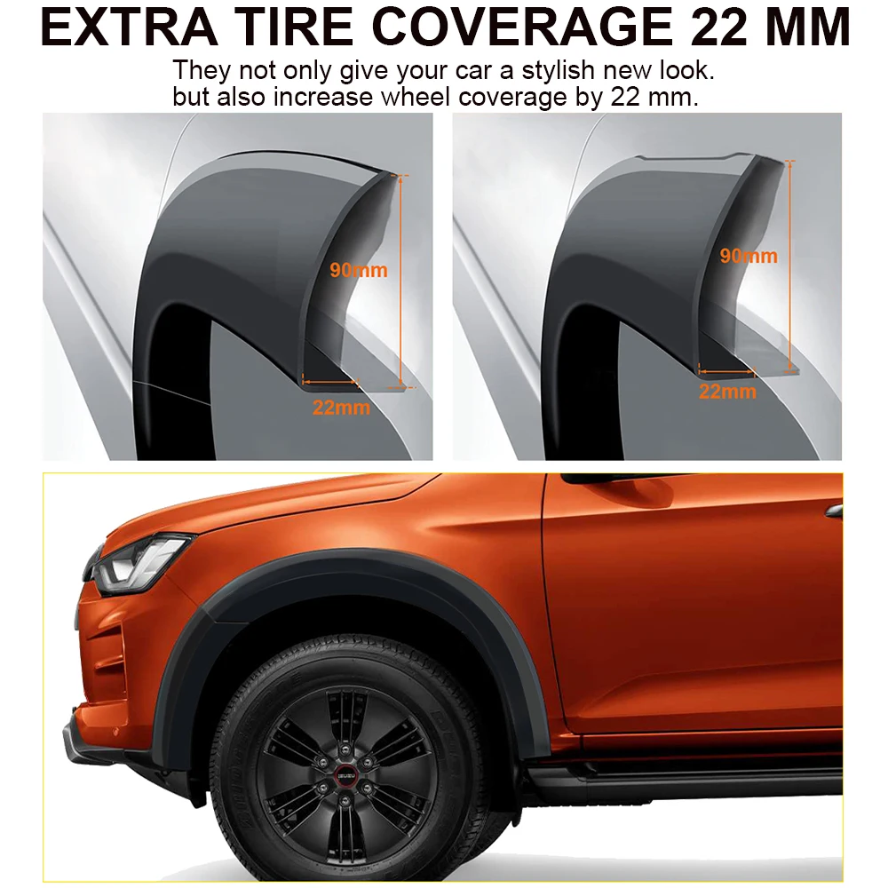 OEM Style Slim Fender Flares Wheel Arch For ISUZU D-max Dmax 2020 2021 2022 2023 Mudguards Double Cab Models 4X4 Car Accessories