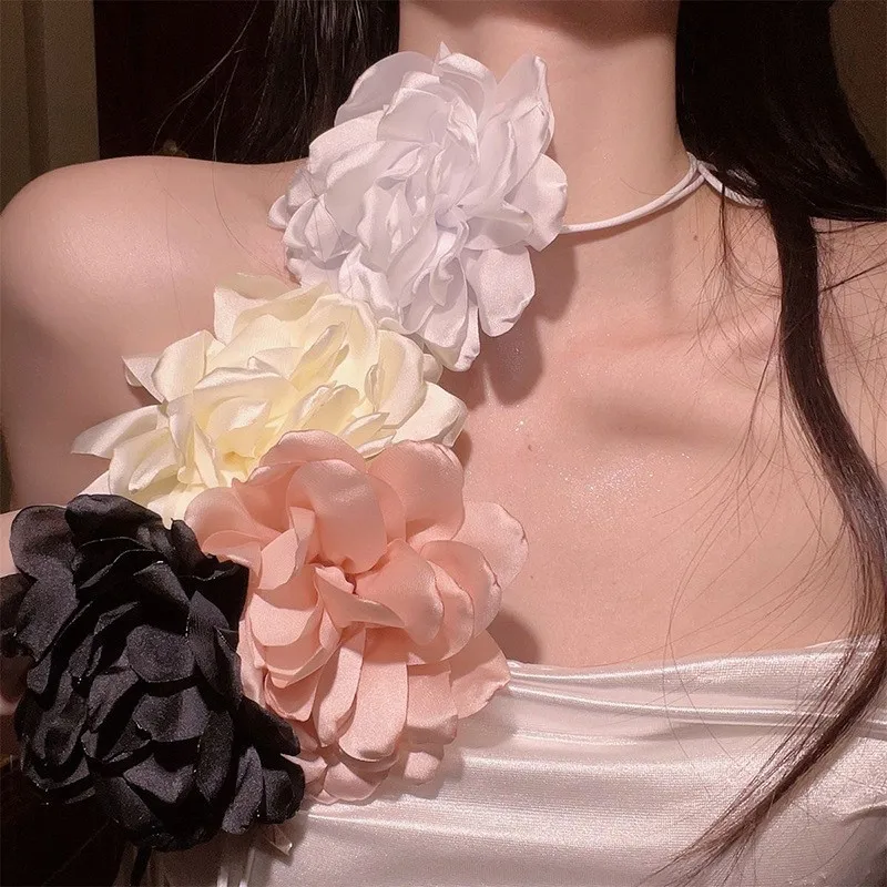 Punk Sexy Harajuku Trend Simple Temperament Fresh Flower Multicolored Lace Flannel Necklace Clavicle chain