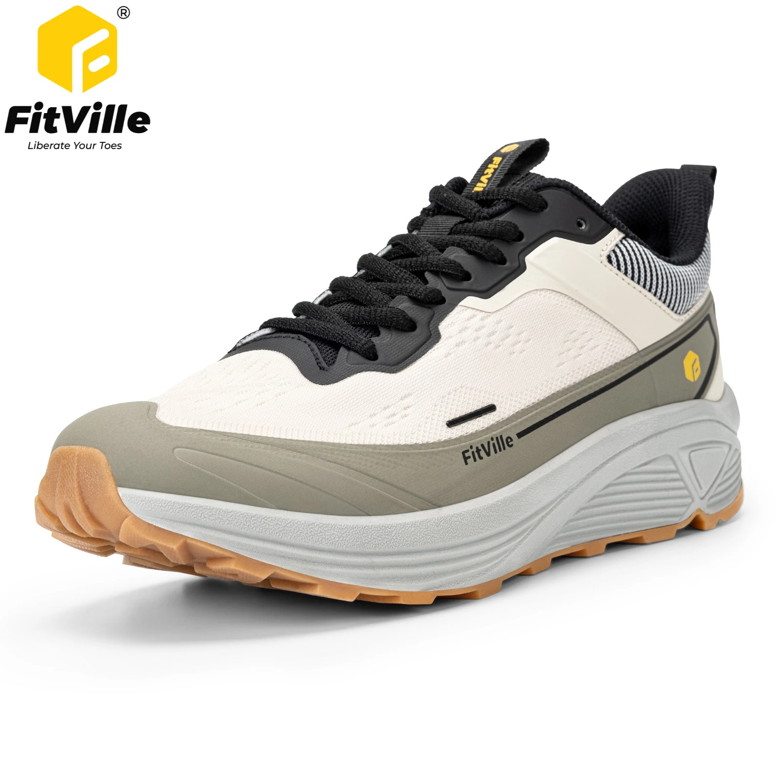 FitVille Men's Trail Running Shoes Wide Toe Casual Sports Sneakers Athletic Cushioning Hiking Shoes for Men Breathable Anti-Slip
