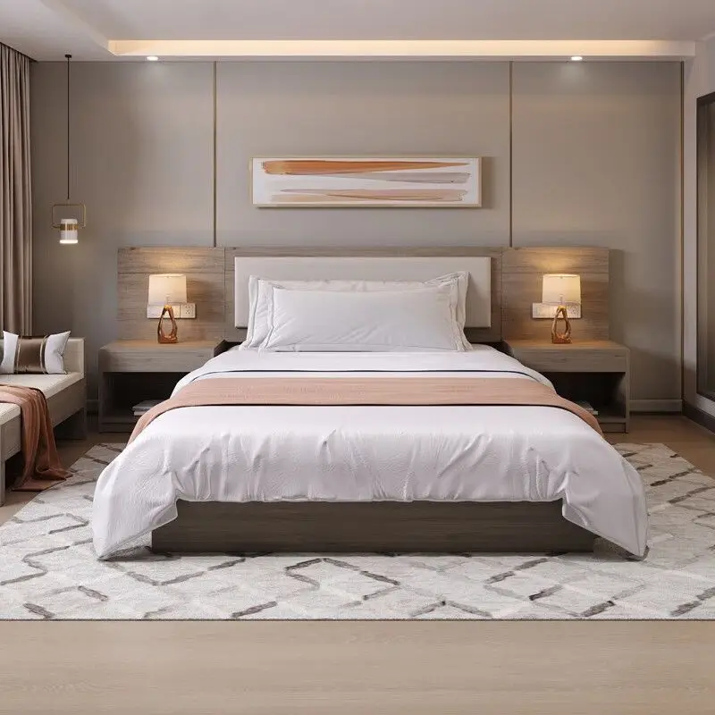 #Custom Full Size Solid Wood 3 4 5 Star Hotel Bedding Sets Furniture Single Double Bed