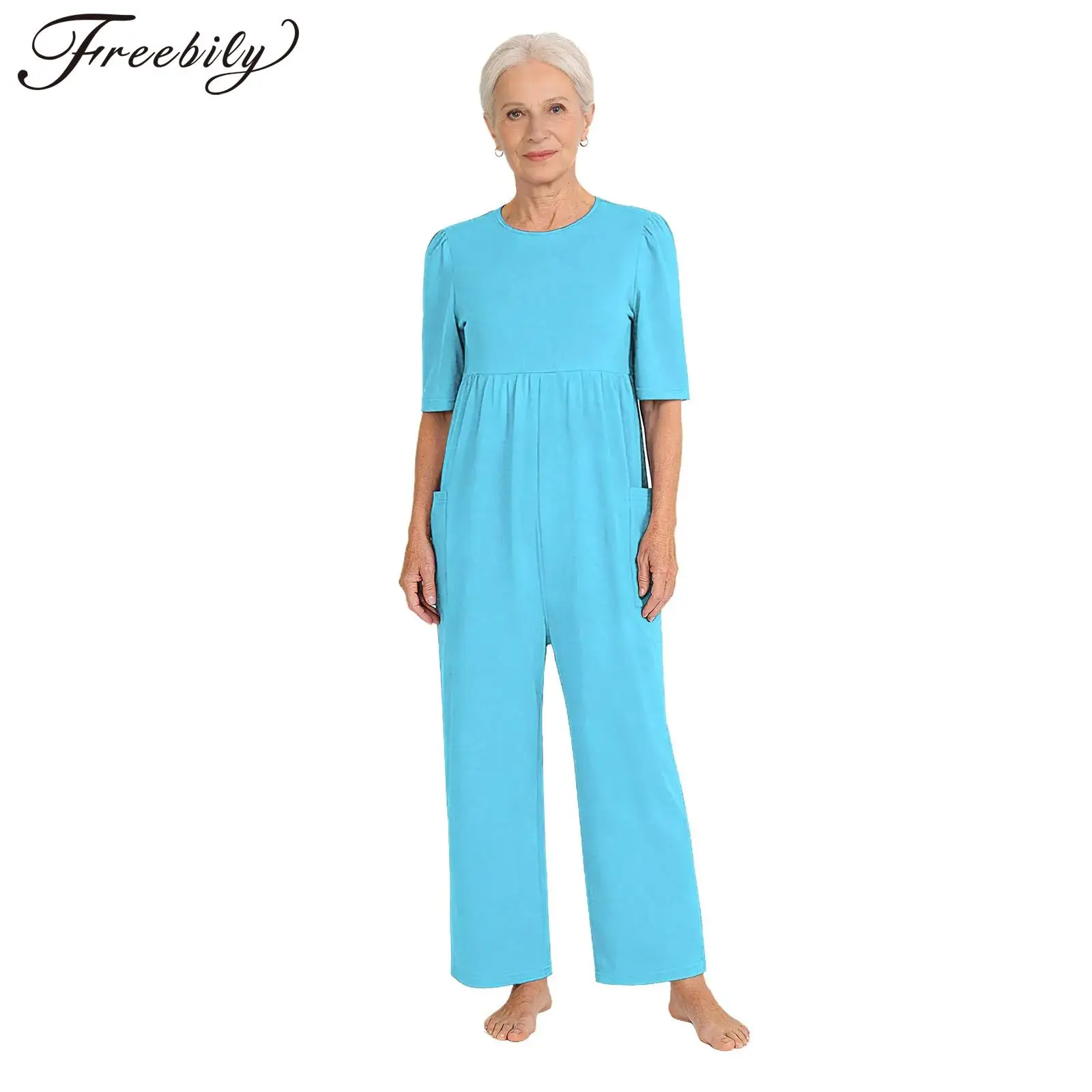 

Women Elderly Adaptive Clothing Alzheimer Dementia Special Needs Anti-Strip Jumpsuit Short Sleeve Back Zipper Bodysuit Homewear