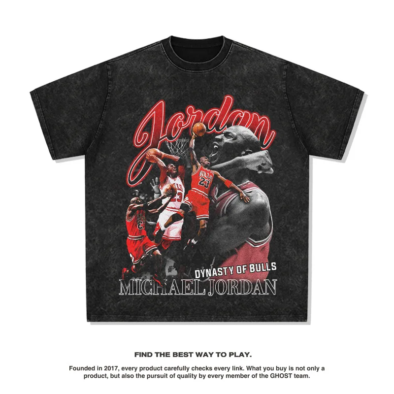 

2025 Star MJ's American T-shirt, A Street Hip-hop Streetwear Brand, Aged Washed Pure Cotton Short-sleeved