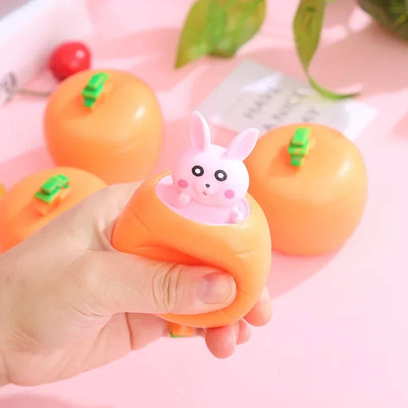 Funny Carrot Rabbit Cup Squeeze Toys Stress-relieving Bunny Pinch Fun Stress Ball Vent Squirrel Cup Prank Toy Fidget Toys Gifts