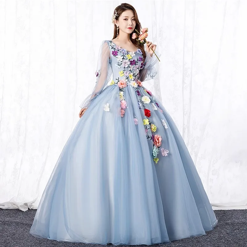 

Elegant Ball Gown Women Quinceanera Dresses Tulle 3D Flowers Prom Birthday Party Gowns Formal Occasion