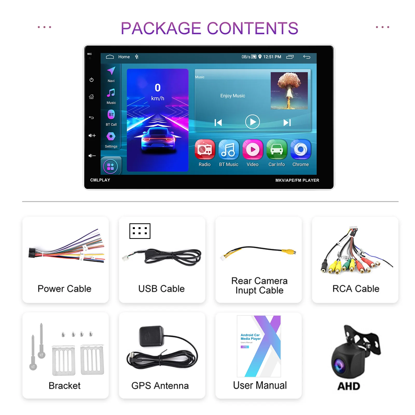 Camecho 1 Din Autoradio 2 + 64G 9 ''Draaibaar Scherm Draadloze Carplay Android Auto GPS Stereo Bluetooth Wifi Multimedia Speler