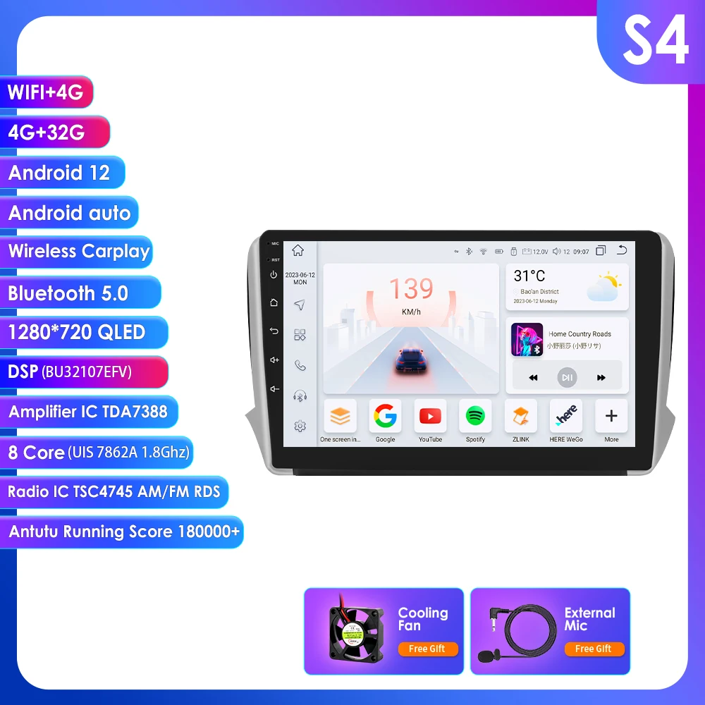 10.1 "Algpo CarPlay Scherm 2Din Android13 Autoradio voor Peugeot 208 2008 2014 - 2018 DSP RDS WiFi BT 4G SWC GPS Navigatie