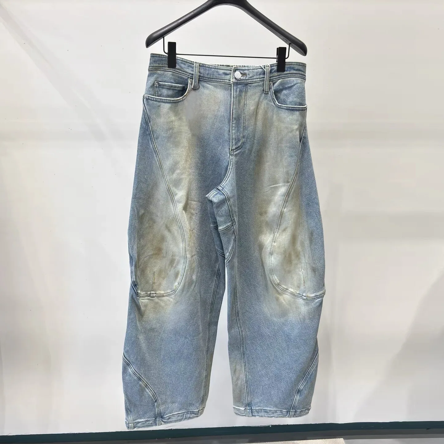 Jeans men's autumn new conch pants washed curved knife casual gradient contrasting color design long pants