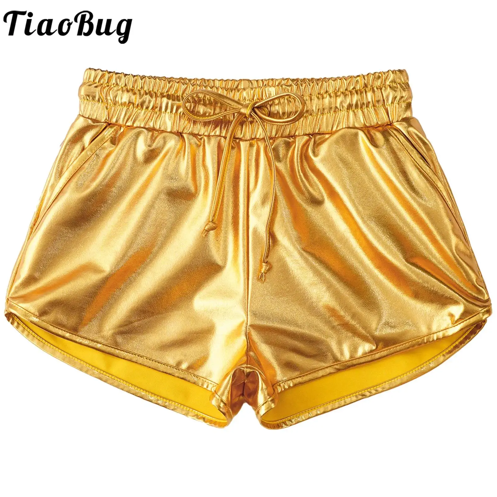 Kids Girls Metallic Shiny Jazz Dance Shorts Drawstring Elastic Waistband Hot Pants Bottoms School Party Cheerleading Costume