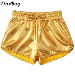 Kids Girls Metallic Shiny Jazz Dance Shorts Drawstring Elastic Waistband Hot Pants Bottoms School Party Cheerleading Costume