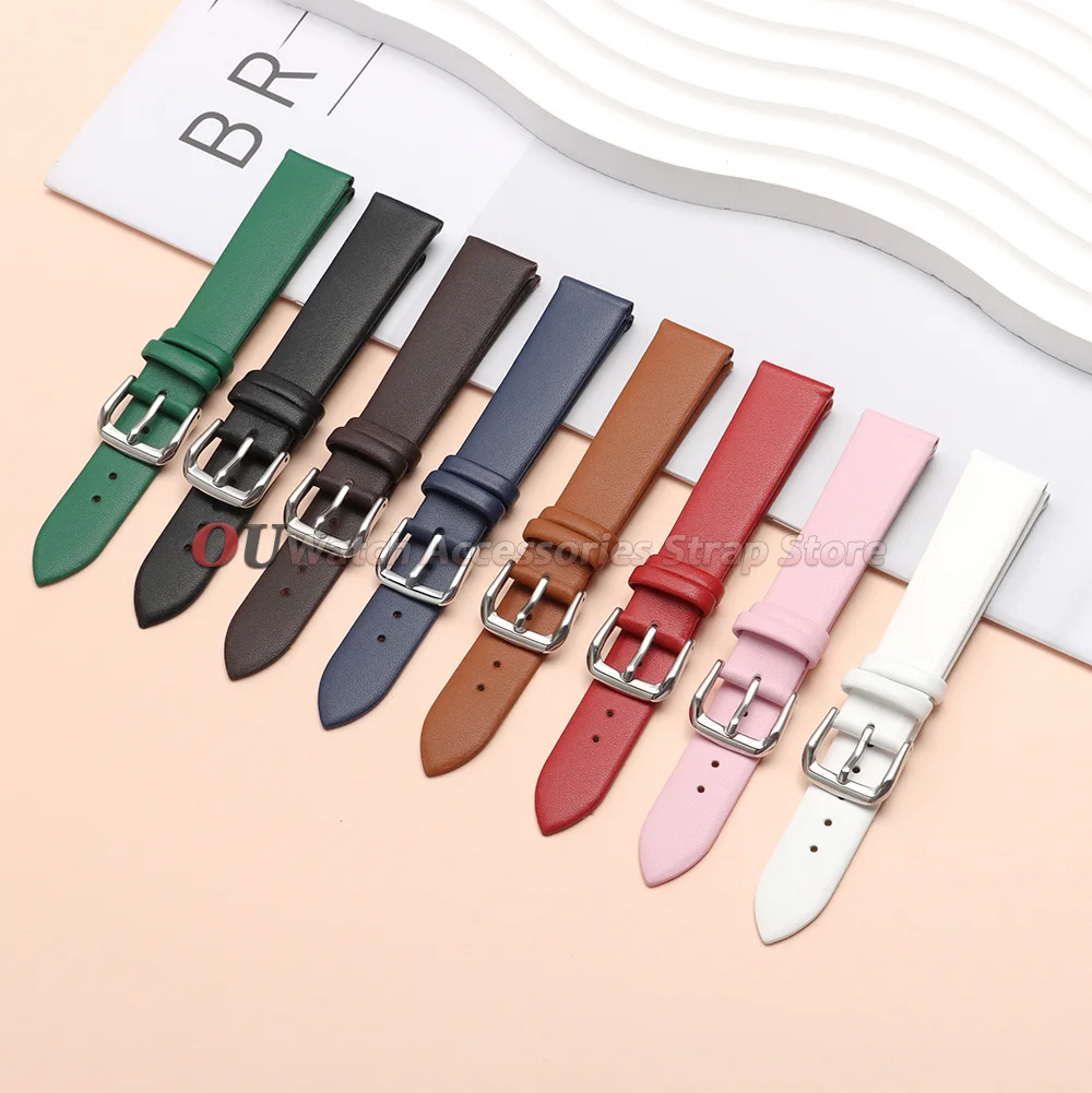 8 10 12 14 16 18 20 22mm Ultra-thin Leather Watch Straps Genuine Calfskin Leather Watchband Men Women Soft Business Leisure Band