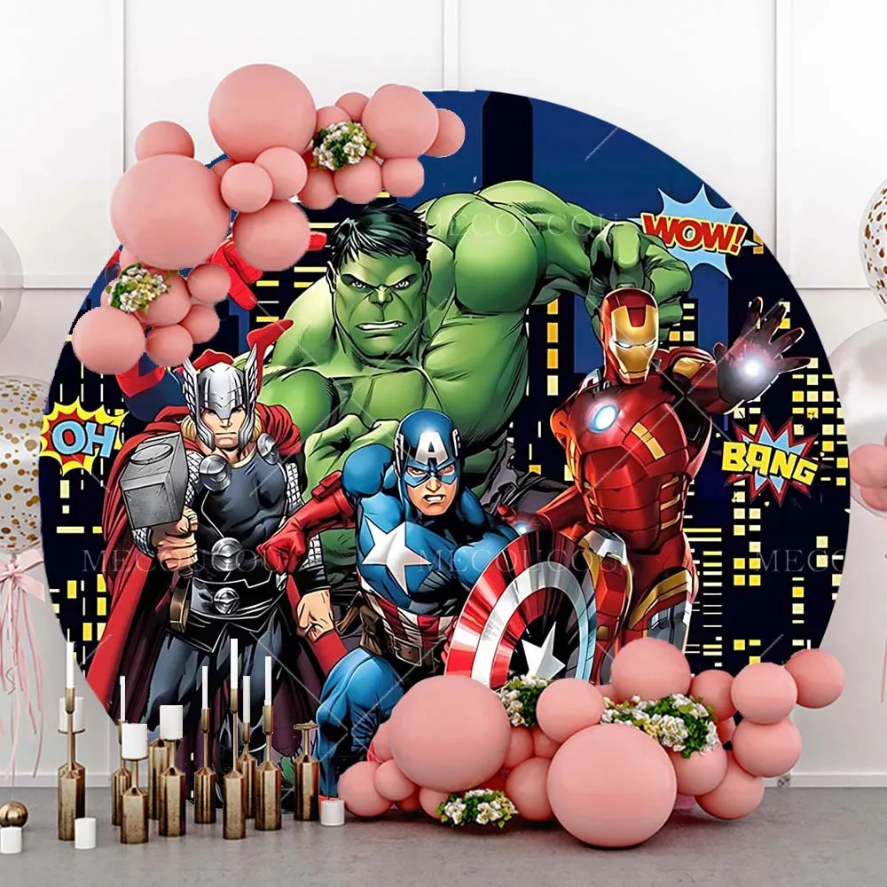 Marvel Avengers Round Background Custom Superhero Boy Birthday Party Cake Decoration Poster Baby Shower Photo Studio Photo Props