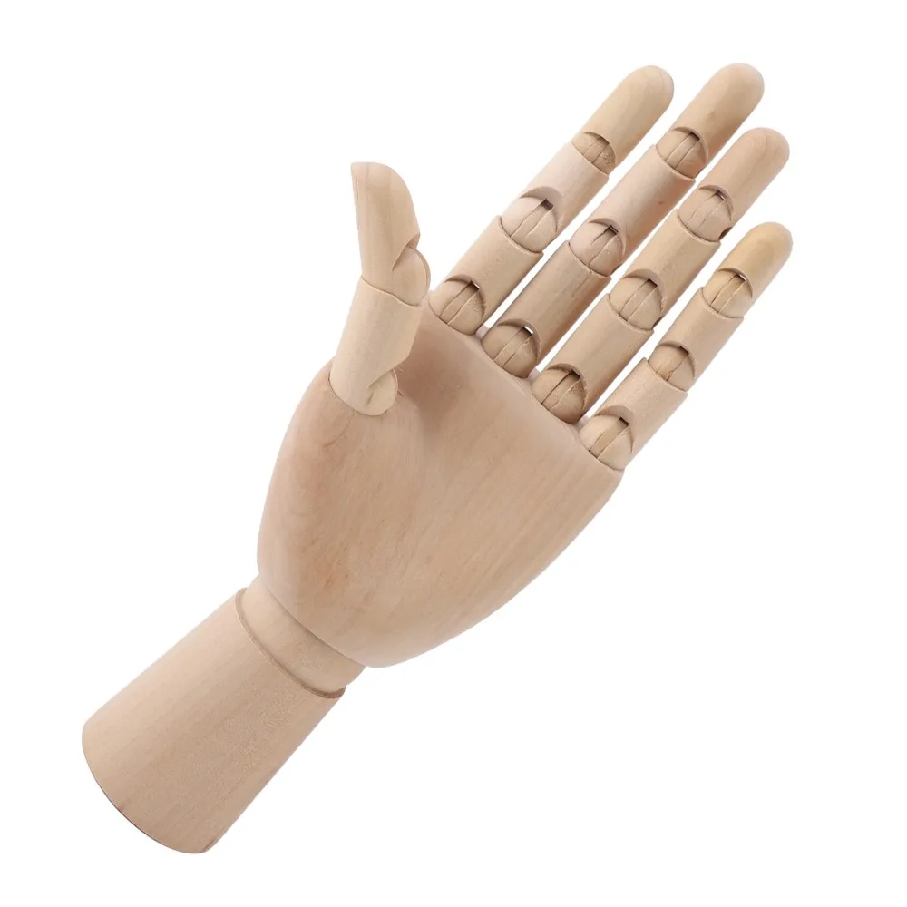 Flexible Joints Articulated Mannequin 10 Inch Movable Fingers Wooden Hand Model Left Hand Right Hand Desk Decoration Figurine