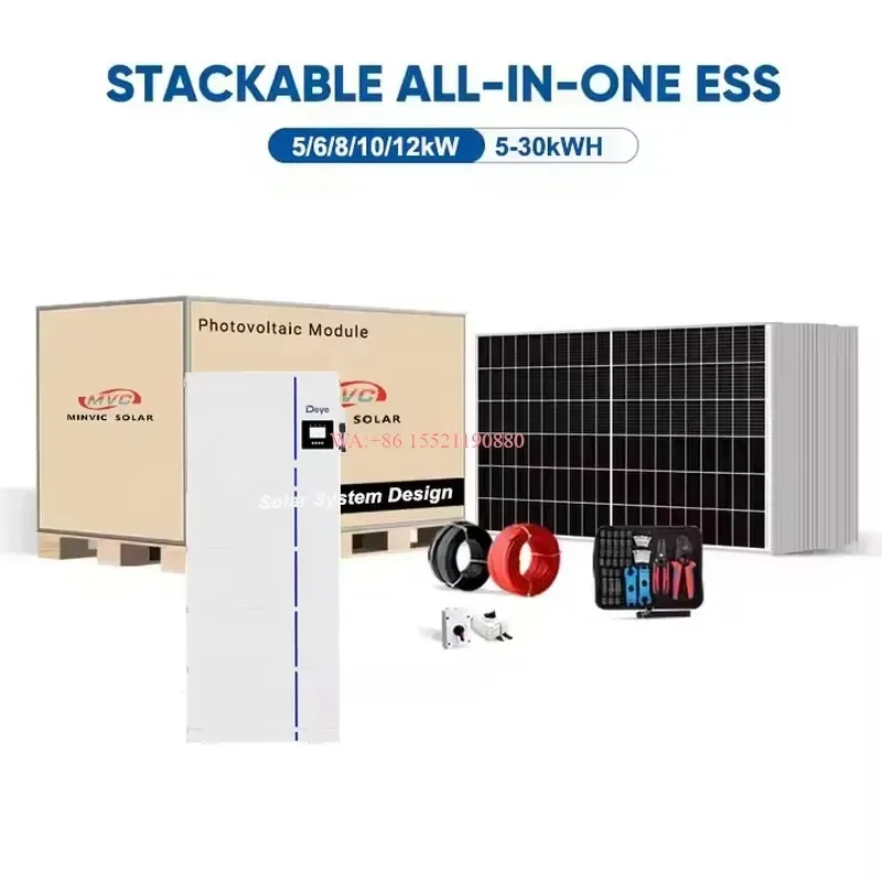 WMWMNU 10KW Hybrid Solar Power System Kit with Inverter Battery and Panels Complete DIY Set for Home Residential Use Low