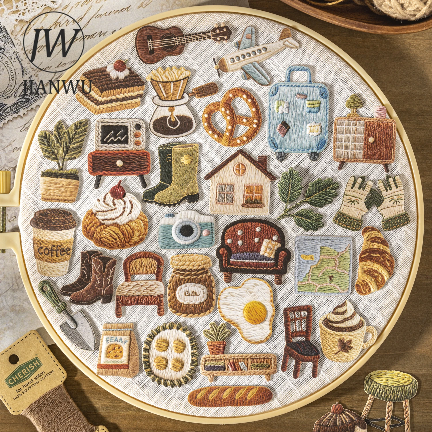 JIANWU Sweet Little Things Series Vintage Plant Cake Bread Landscape Material Collage Relief Sticker Creative Journal Stationery