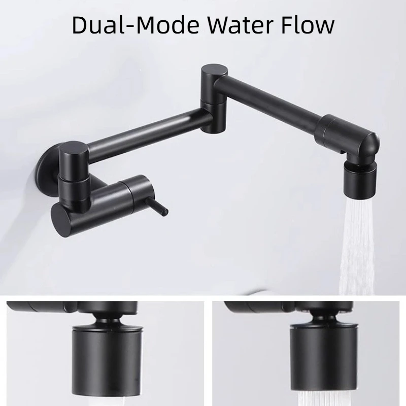 

Black Wall Mounted Folding Faucet Single Cold Water 360 Rotating Spout G1/2 Concealed Kitchen Washing Basin Sink Tap
