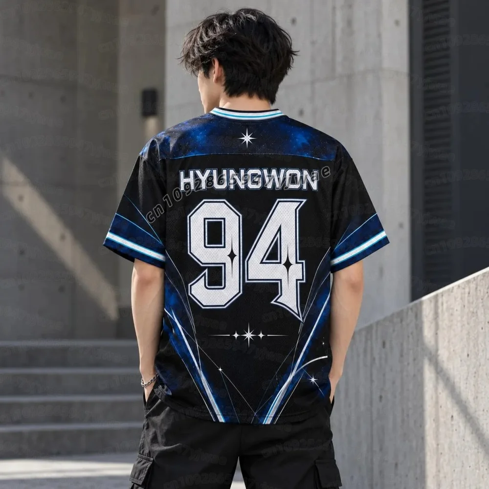 Sommerliches Damen-T-Shirt für Erwachsene, Motiv: Galactic Monsta X World Tour, The X Nexus, gemischtes Mesh-Material, Hyungwon-Fans-T-Shirt, für Damen, Herren und Kinder. – Detail 4