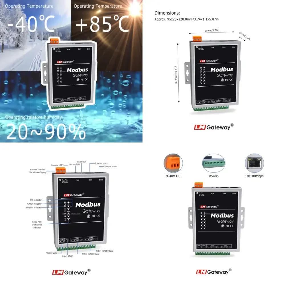 Modbus Gateway LM Gateway 402M for BACnet to Modbus Converter Modbus RTU to TCP Gateway 4 RS485 Ports 2 LAN Ethernet