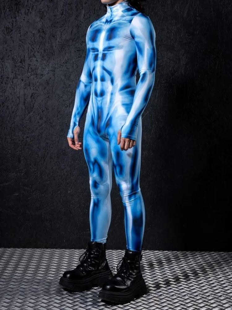 

Halloween Fashion Blue Couple Costume Cosplay Tights Adult Men And Women Tightes Punk Steam Tight Festival Masquerade
