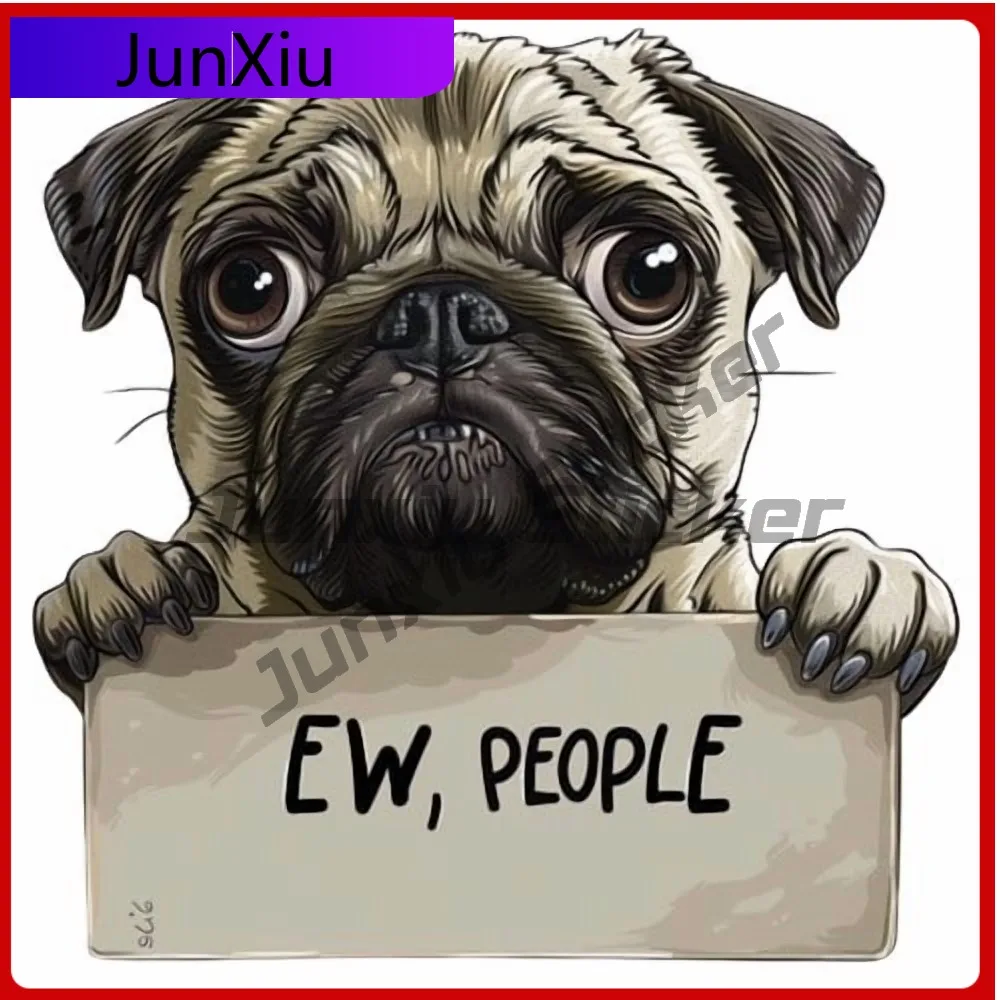 Pug Dog Anime Decal, Vintage Car Laptop Window Bumper Waterproof Vinyl Decal Sticker Funny Retro Unique Cute Cute Funny Cool