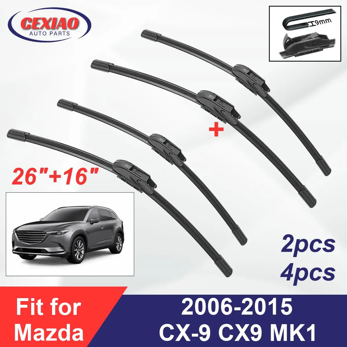

Передние щетки стеклоочистителя без каркаса для Mazda CX-9 CX9 MK1 2006-2015