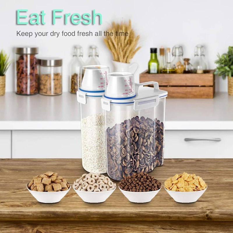 Kitchen Lid Foods Rice Container Cereal Dispenser Store Storage Box Portable Rice Bucket With Measuring Cup Storage Tank