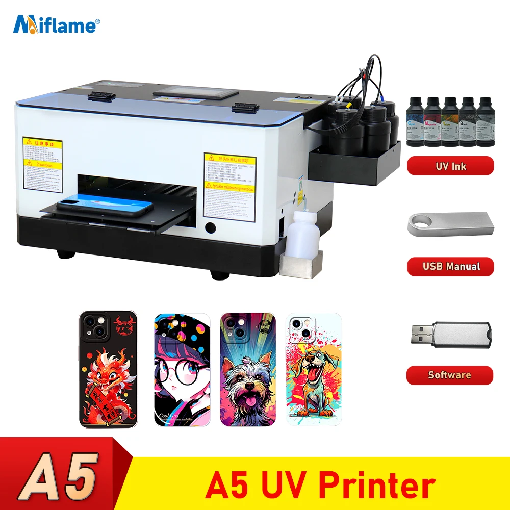 휴대폰 케이스용 다기능 A5 UV 프린터, 아크릴 목재 UV 평판 프린터, 잉크 세트 포함 인쇄기