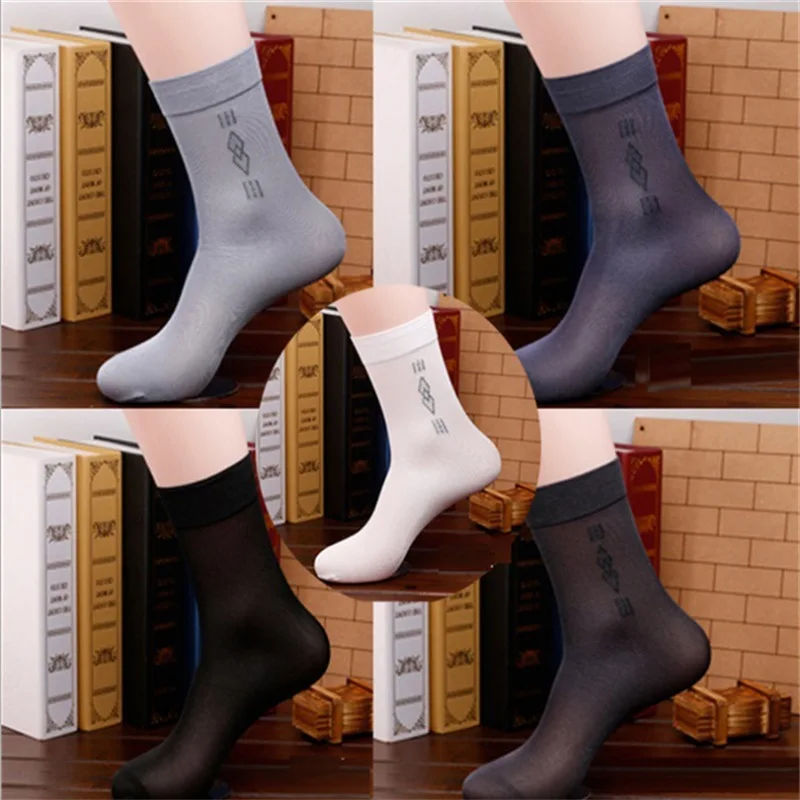 

10 Pair/lot High Quality Men Sheer Silk Navy Black socks Transparent Sexy Men Dress suit Formal Nylon Short socks Tube Socks