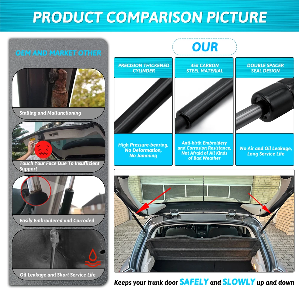 2 Stück für Peugeot 207 WA WC 2006–2013, Gasdruckfedern für Kofferraum-Heckklappe – Hebestützen mit Federn – ersetzt OEM 8731.W0 – Detail 4