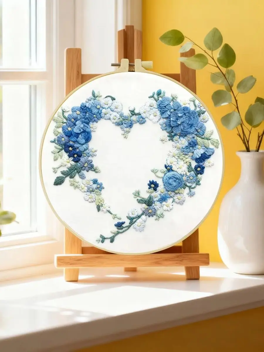 1 Stück 20X20CM/15X15CM 7,87/6,3 Zoll Blaue Girlande Stickerei Starter-Kit DIY-Kit DIY-Stickerei-Set für Anfänger – Detail 6
