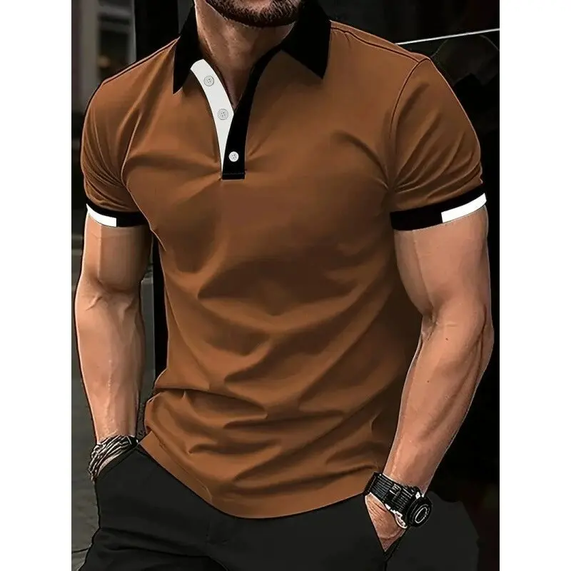 Men's Fashion Solid Color Polos T-Shirts Summer Short Sleeve 3D Printed Street Male POLO Tee 6XL Plus Size Casual Tops Pullovers image 2