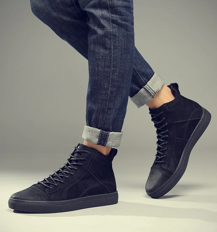 

Мужские зимние ботинки большого размера с флисовой подкладкой, повседневные, высокие, кожаные, удобные, дышащие, износостойкие