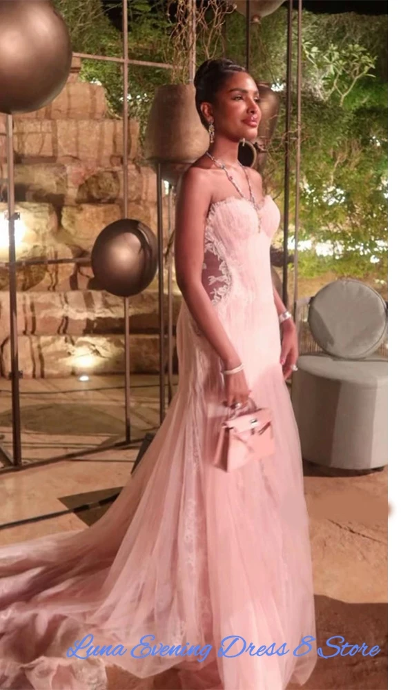 Luxury Strapless Tulle Evening Dress Exquisite Sweep Train Customized Party Dresses Delicate Appliques and Lace Cocktail Dress view 4