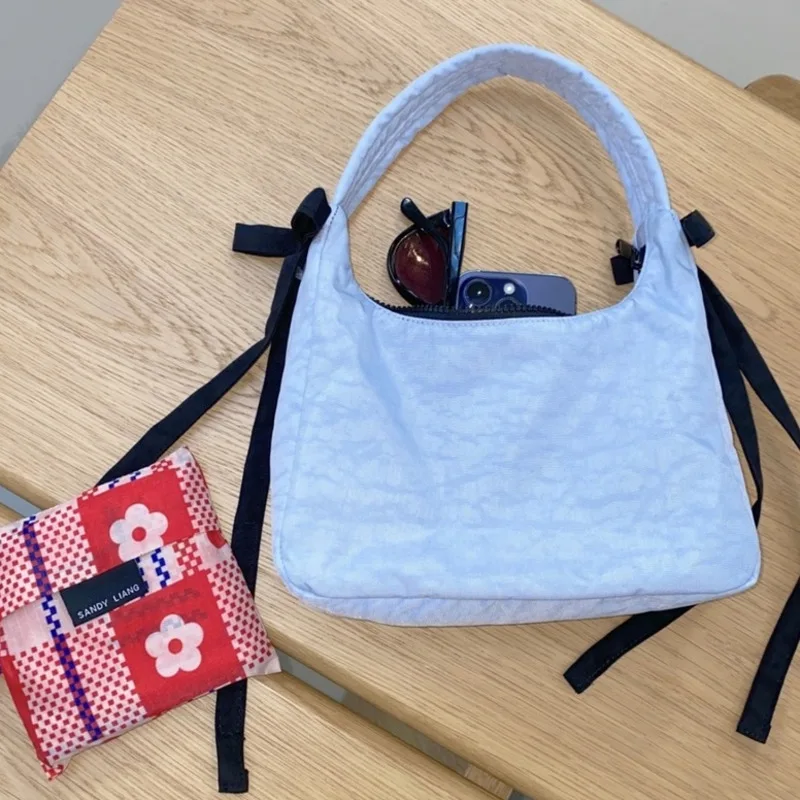 Bolso de mano de nailon coreano para mujer, bandolera pequeña con diseño de lazo, informal, Primavera, 2024