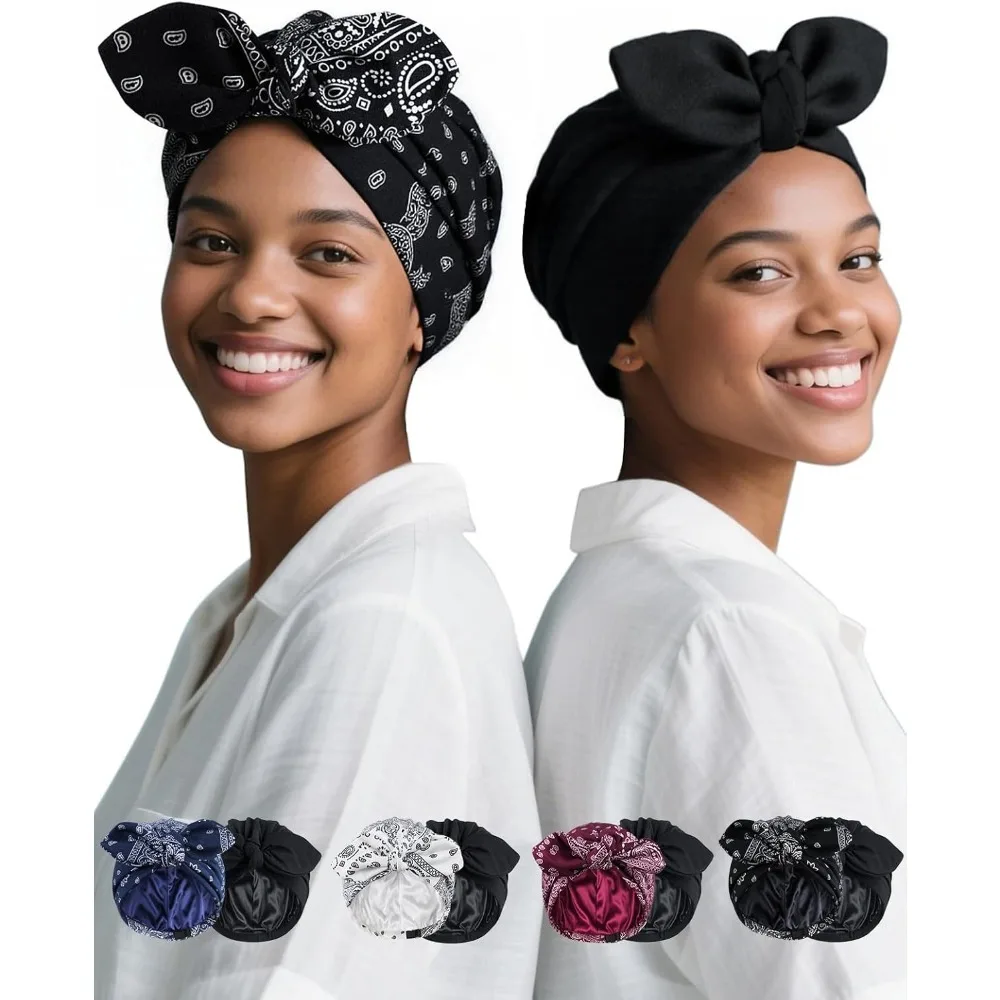 

Шапочки-бини с атласной подкладкой для женщин, головные уборы для химиотерапии, хлопковая шапочка для сна с шелковой подкладкой