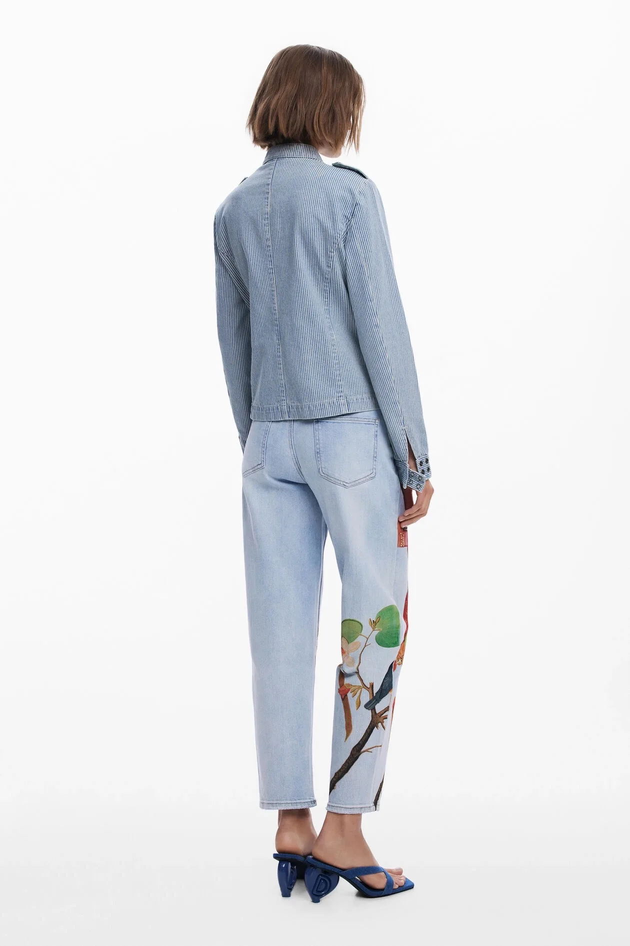 European and American original Spanish women's casual jeans with contrasting print and slight stretch cropped pants