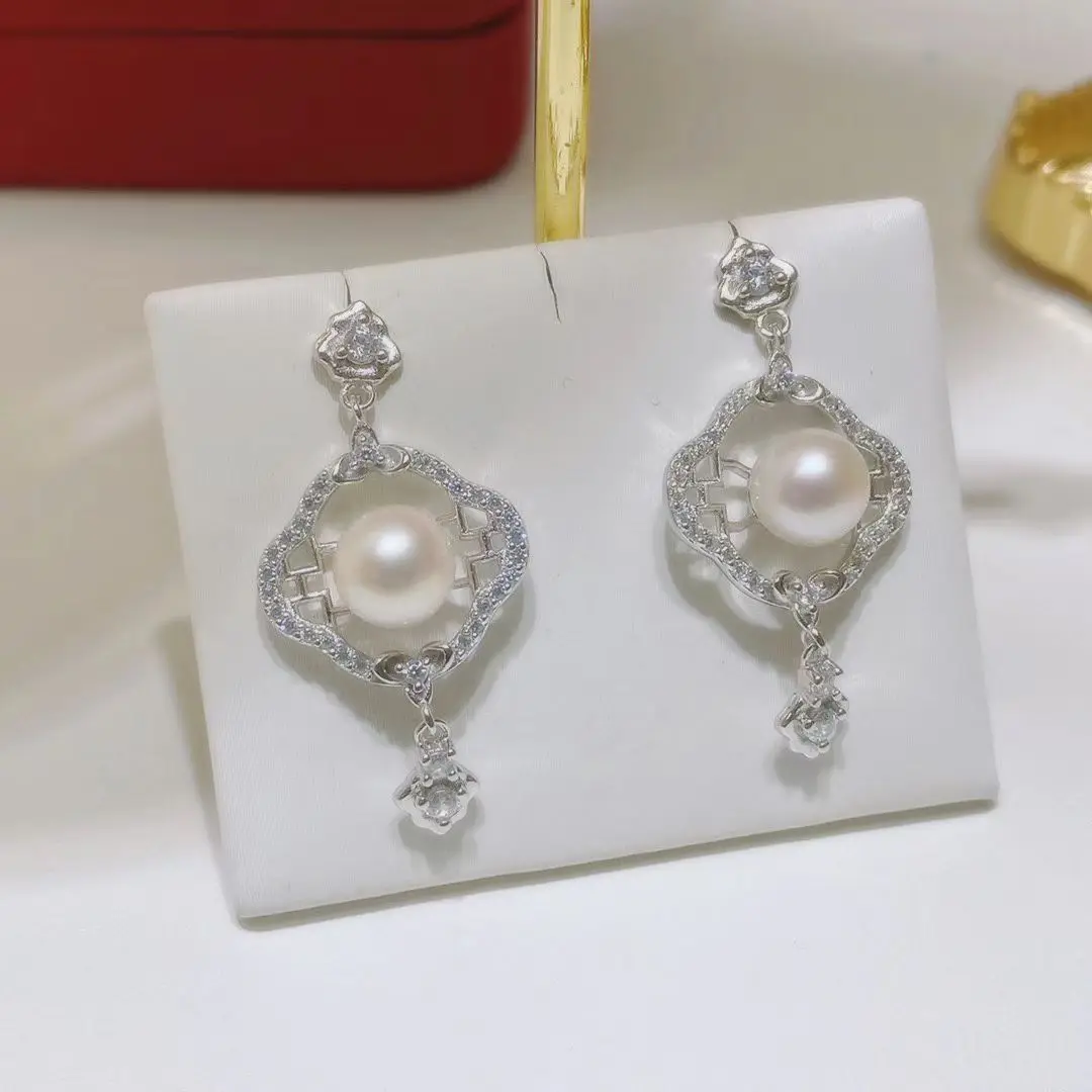 Wholesale S925 Sterling Silver Earrings Mount Findings Settings Base Mounting Parts Accessory for 6-7mm Pearls 5 pairs/lot