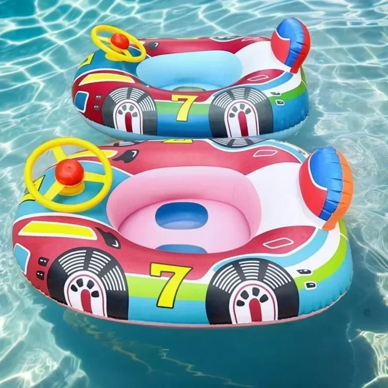 Bouée de natation pour bébé, siège flottant gonflable pour piscine, design mignon de voiture, jouets gonflables aquatiques d'été pour intérieur et extérieur, accessoires de bouée de natation