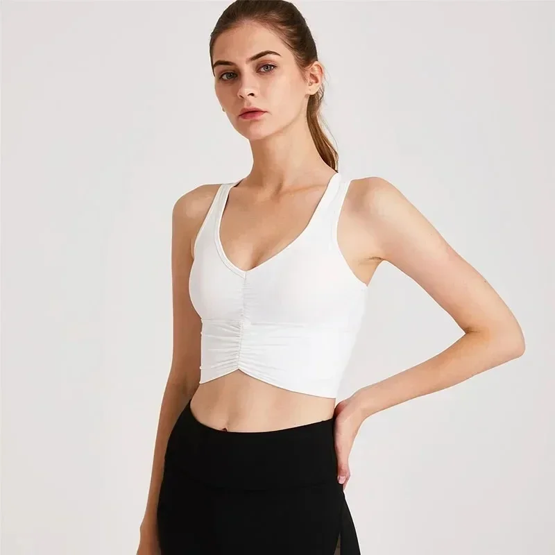 Camisola de alças esportivas em forma de U para mulheres, sutiã traseiro beleza, sem fio, sensação de nudez, calças apertadas, cintura alta, fitness, conjunto de ioga, novo