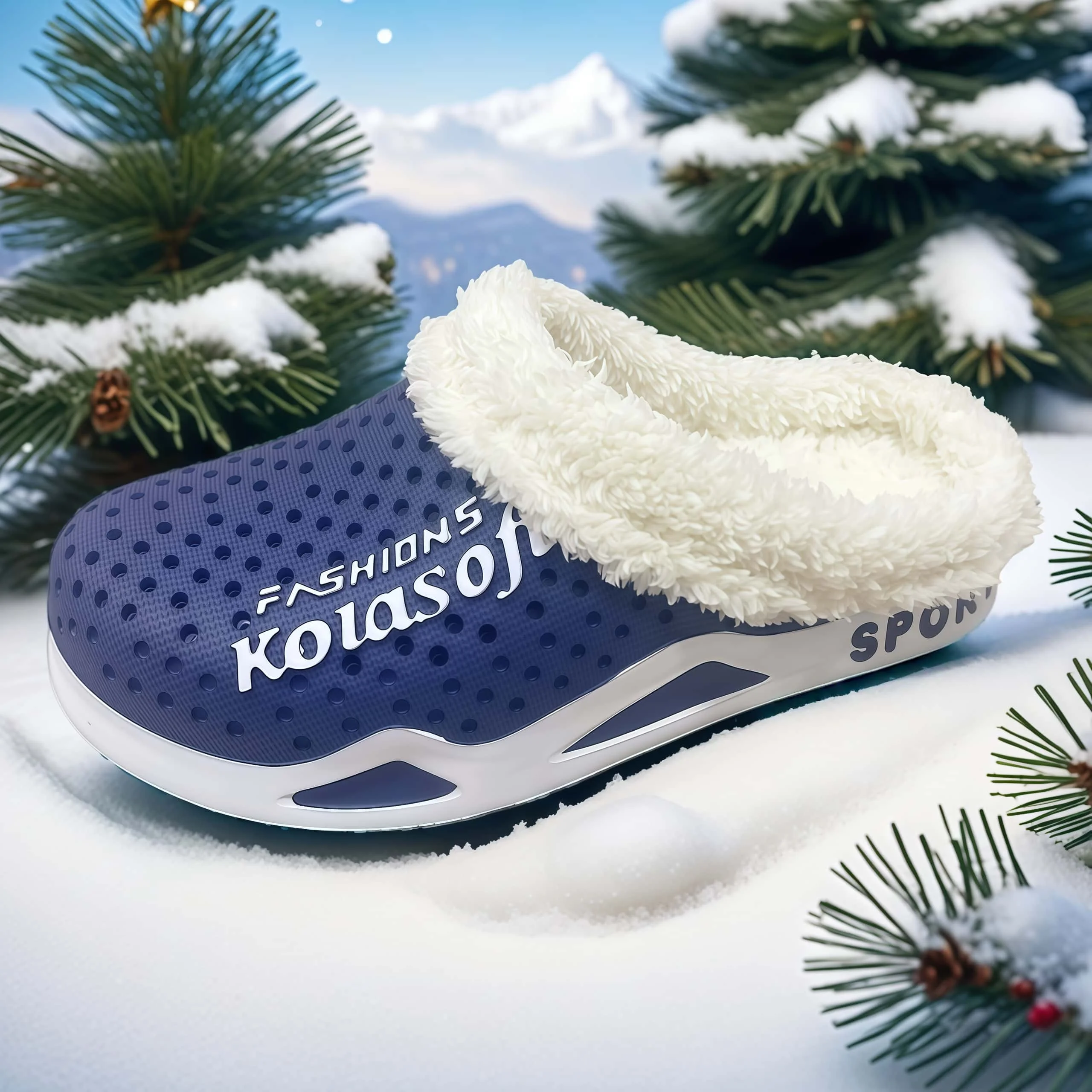 Zuecos de invierno con forro polar para hombre, zapatillas de Eva cálidas, cómodas y ligeras, zapatillas de algodón para el hogar de doble uso para interiores y exteriores