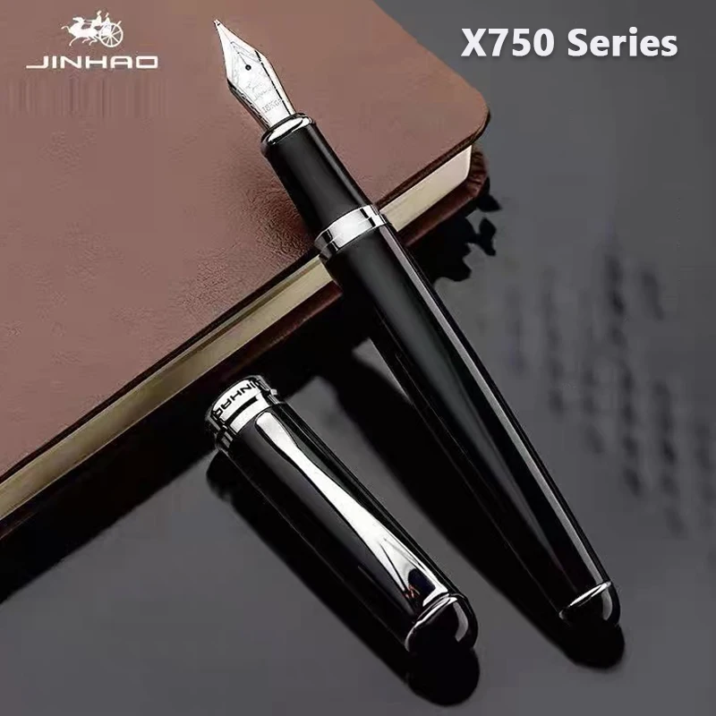 Jinhao ปากกาหมึกซึม X750สุดหรูสีดำ pulpen elegan F ประเภทปากกาเขียน iraurita nib เครื่องเขียนโรงเรียนสำนักงานอุปกรณ์การเรียน