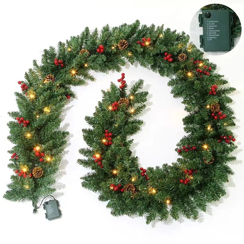 New Color Battery Box Festival Light Rattan Christmas Wreath Door Hanging Christmas Decorative Light String