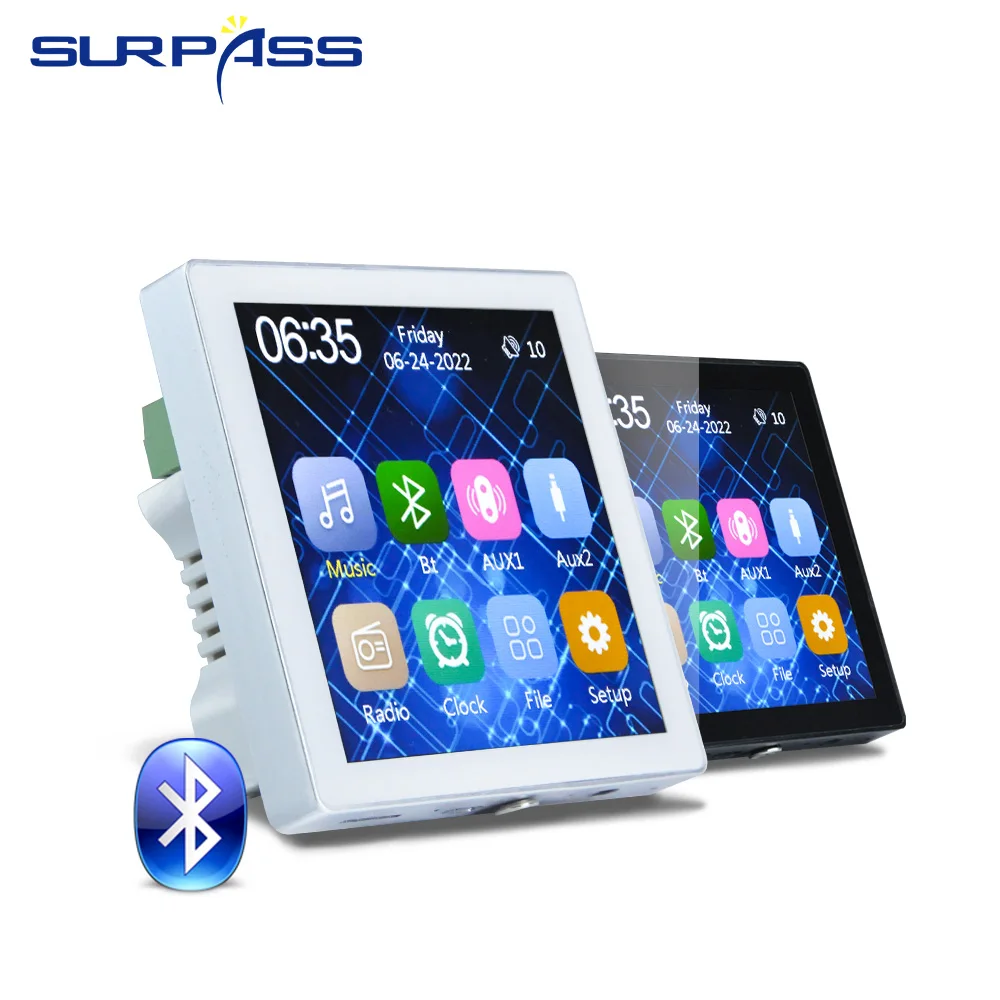 블루투스 벽 앰프 미니 터치 스크린, 스테레오 사운드 음악 패널, 홈 오디오 뮤직 센터, 6 개 언어 지원, 4 인치, 2x20W