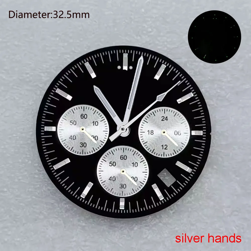 32,5mm VK63 S Logo Zifferblatt Grün-Blau Chronographen-Zifferblatt für VK63 Quarzwerk Speed Professional Master's Zifferblatt Modifikationsteile – Detail 2