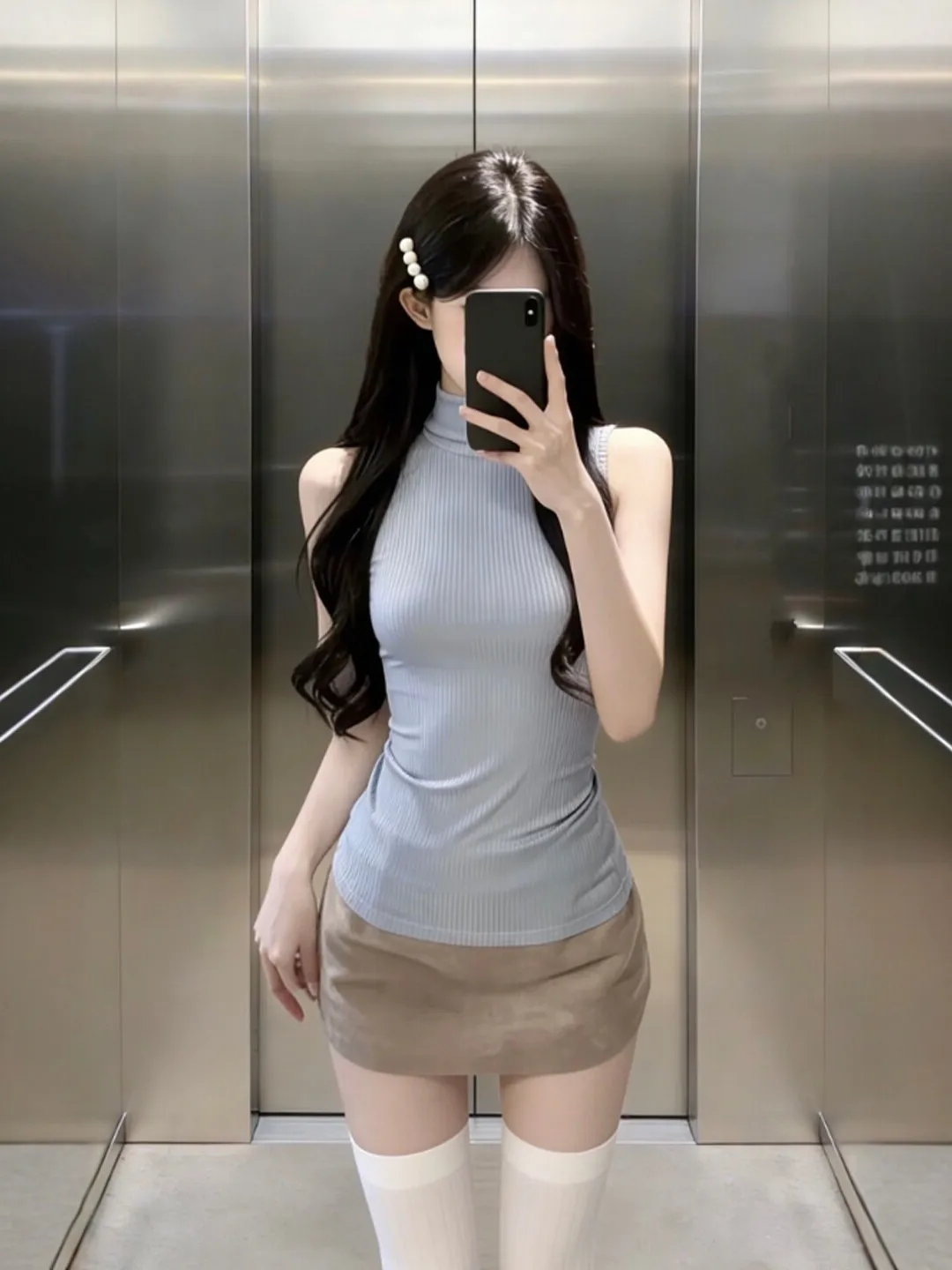 

Summer Gentle Style Half-length Skirt And Vest Two-piece Set Comfortable Fitted Clothing No-sleeve High-necked Outfit