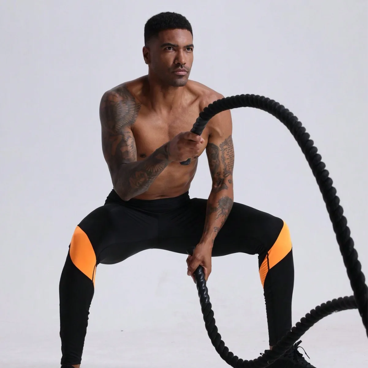 Muscle Man Training Sweatpants Cool Fashion Orange Black High Waist Jogging Running Leggings Cool Quick Dry Fitness Gym Tights