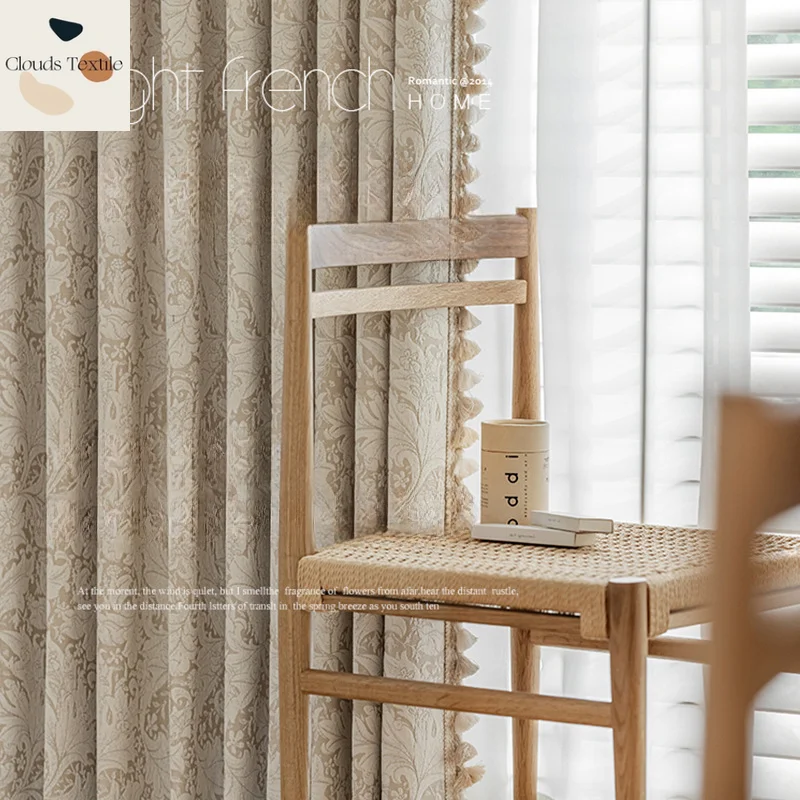 

French Cream Color Chenille Curtains for Living Dining Room Bedroom Japanese High-class Sense Floor Window Blackout Curtain