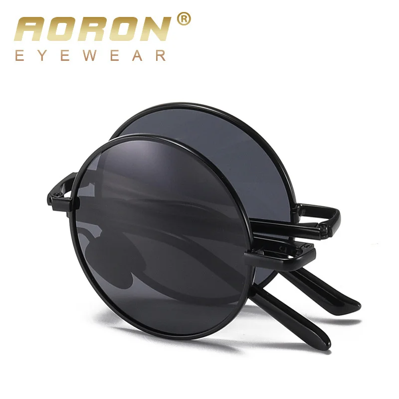 

new polarized metal sunglasses men's and women's fashion round frame sunglasses foldable crown prince glasses A700