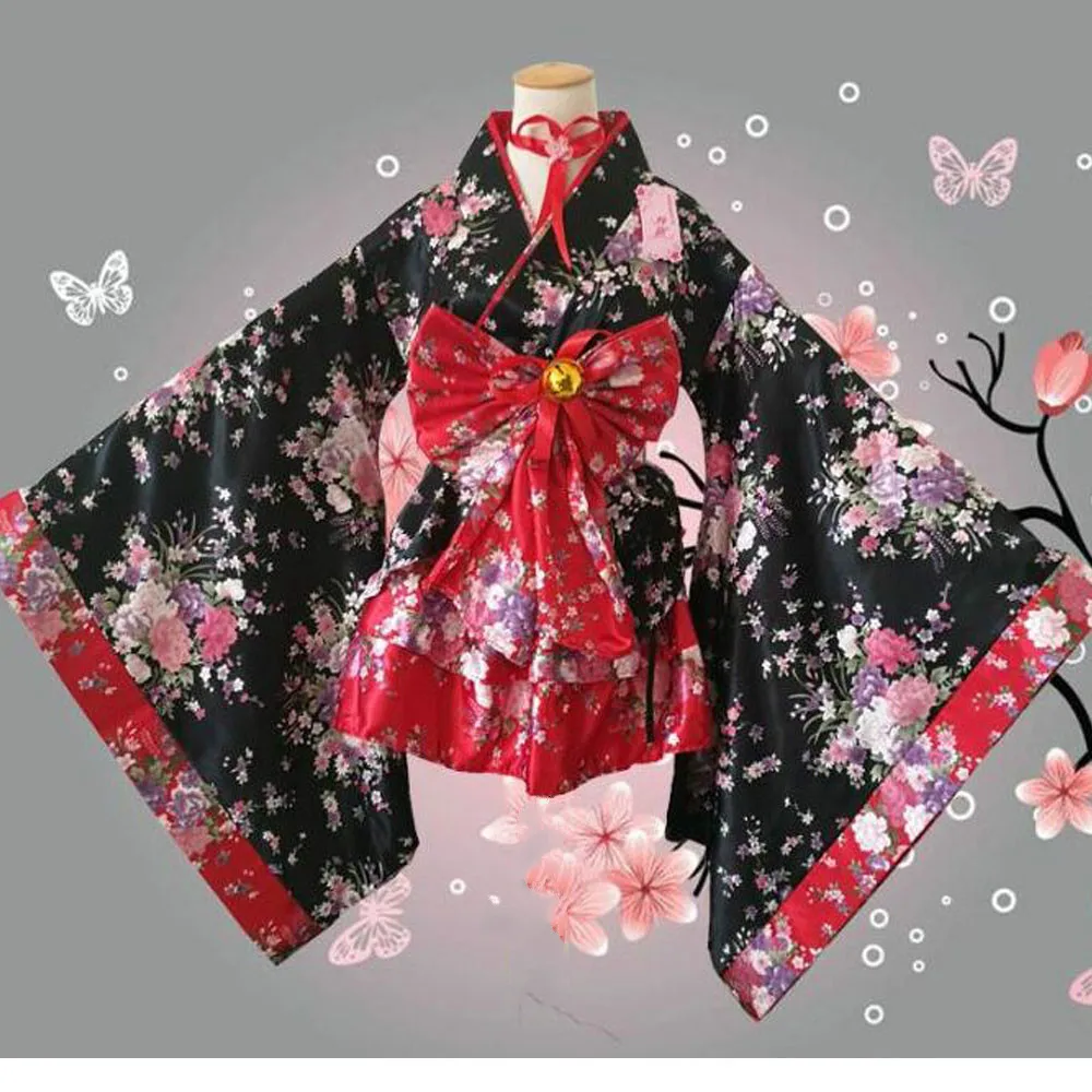 Japanische Sakura Kimono Lolita Kleider Frauen Gothic Maid Outfit Kleid Halloween Kostüme Anime Cosplay Kostüm