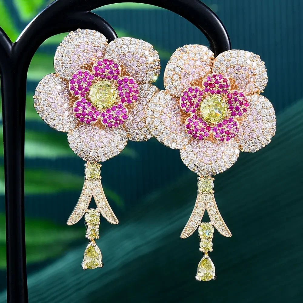 

Soramoore Cute Bloom Flower Luxury Earrings for Daily Accessories High Quality Charm Gorgeous Full CZ Noble Lady Bridal Jewelry